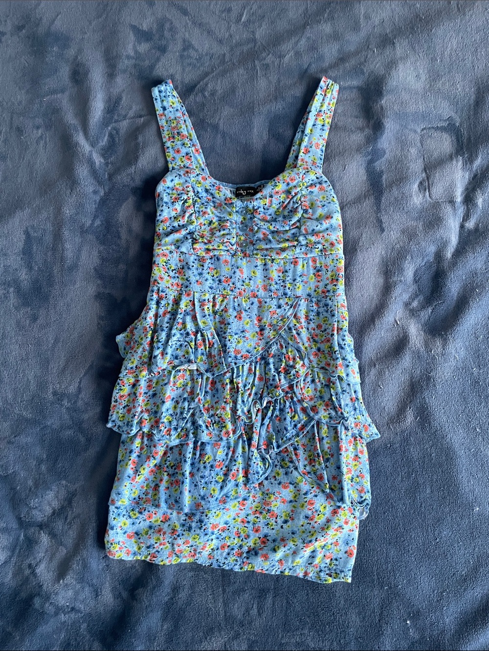 Ruby Rox Sky Blue Floral Ruffle Mini Dress